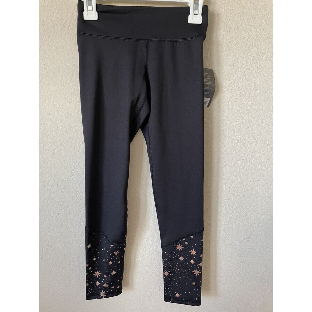 Old Navy Active Black Gold Star Print Mid Rise Girls' Panel Leggings Size S 6-7